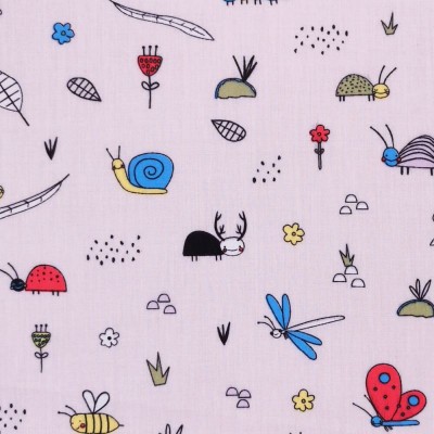 Polycotton Printed Fabric Bugs Life - Baby Pink