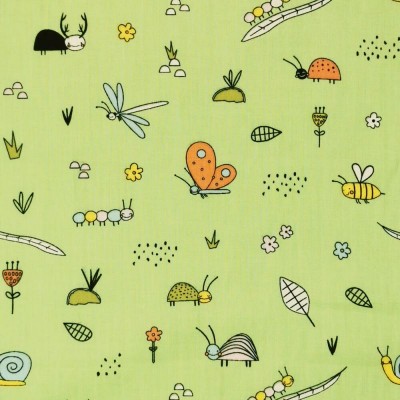 Polycotton Printed Fabric Bugs Life - Green