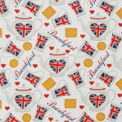 100% Cotton Fabric - Little Johnny - Queens Tea Party - White