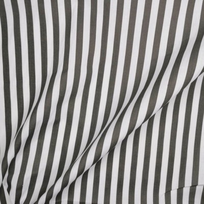 Printed Polycotton Fabric Medium Stripe - Dark Grey with White