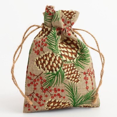 Christmas Pine Cone Hessian Bag Natural