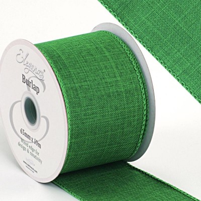 Wired Edge Burlap Ribbon 63mm - Green