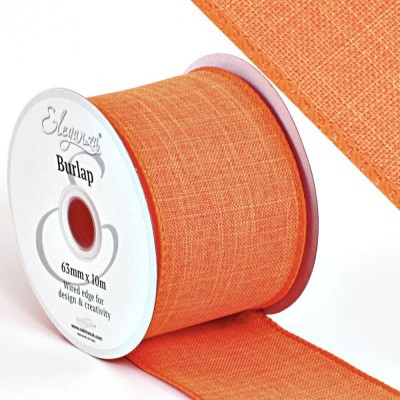 Wired Edge Burlap Ribbon 63mm - Orange