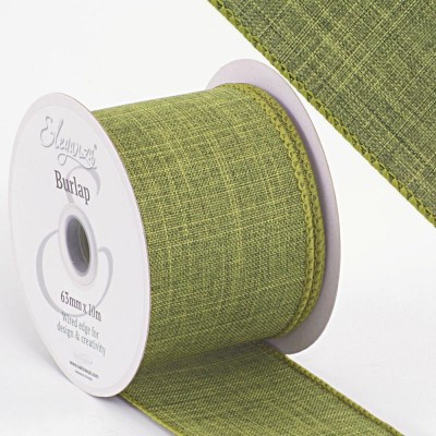 Wired Edge Burlap Ribbon 63mm - Sage Green