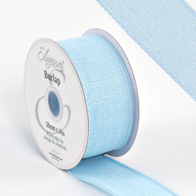 Wired Edge Burlap Ribbon 38mm - Light Blue