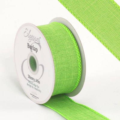 Wired Edge Burlap Ribbon 38mm - Citrus Green