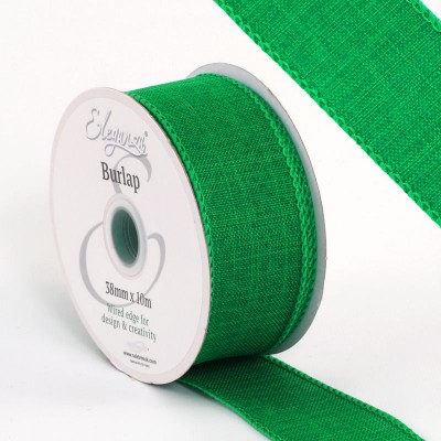 Wired Edge Burlap Ribbon 38mm - Green