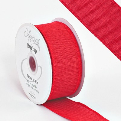 Wired Edge Burlap Ribbon 38mm - Red
