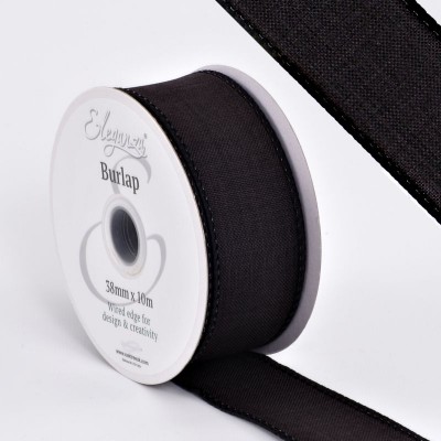 Wired Edge Burlap Ribbon 38mm - Black
