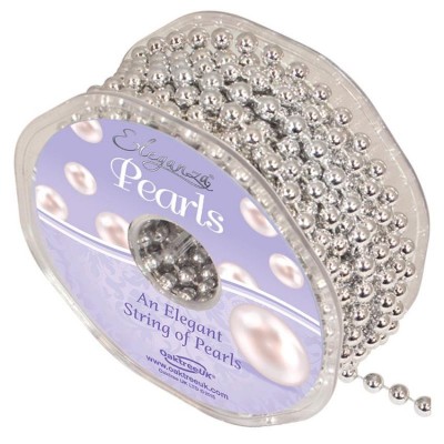 6mm Eleganza Plastic Pearls on a String - Metallic Silver