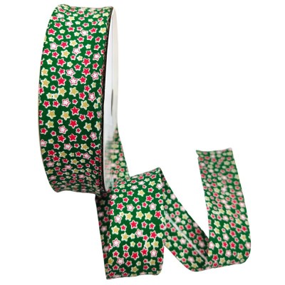 Christmas Print Bias Binding 30mm - Green Stars