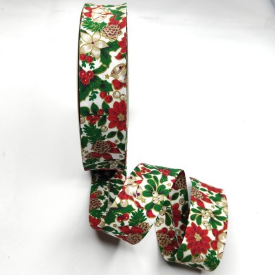 Christmas Print Bias Binding 30mm - Poinsettia White