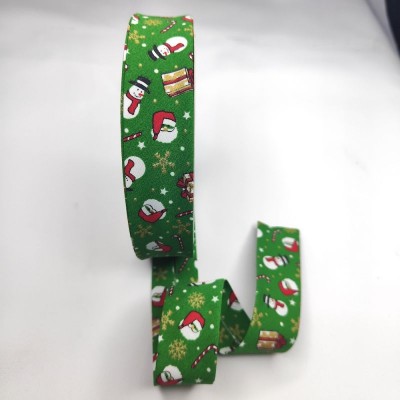 Christmas Print Bias Binding 30mm - Christmas Theme Green