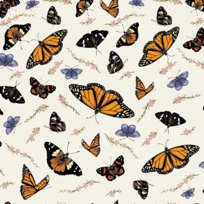 100% Cotton Fabric Print by Nutex - Botanical Butterflies Cream