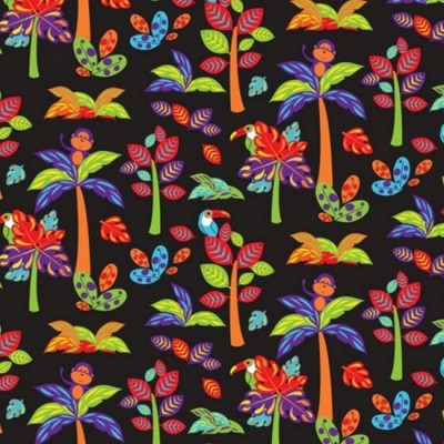 100% Cotton Fabric Print by Nutex - Wild & Bright Animals with Trees