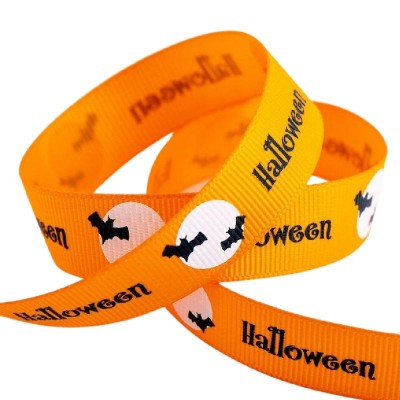Halloween & Bats Orange Grosgrain Ribbon 16mm