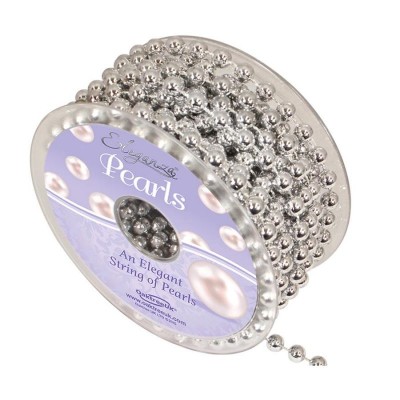 8mm Eleganza Plastic Pearls on a String - Metallic Silver