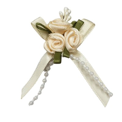 Ribbon Bow & Rose Cluster - Ivory