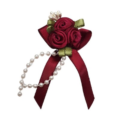 Ribbon Bow & Rose Cluster - Wine