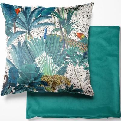 Digital Print Crafty Velvet Cushion Cover - Royal Palm Natural