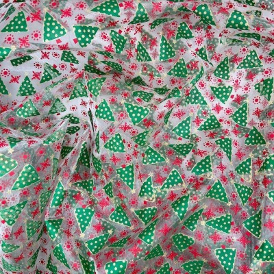 Printed Organza Foil Fabric - Christmas Trees