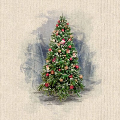Christmas Tree - Cotton Rich Linen Look Half Panama Fabric - Christmas Panel