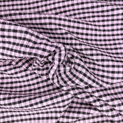 Crinkle Gingham Fabric - Pink & Black