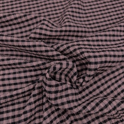 Crinkle Gingham Fabric - Dusky Pink & Black