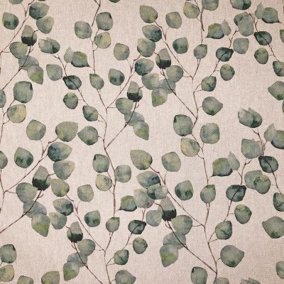 Cotton Rich Linen Look Fabric - Digital Print Watercolour Leaves Green