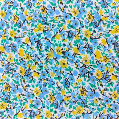 Printed Polycotton Fabric - Calendula Blue Flowers