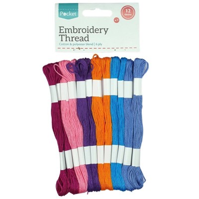 Pocket Embroidery Thread - 12 Skeins - Cerise Pink Purple Orange Blue
