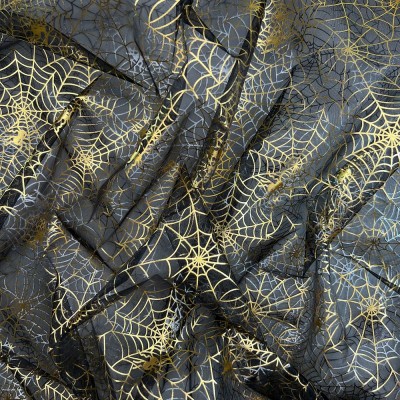 Printed Organza Foil Fabric - Spooky Spiders Gold / Silver