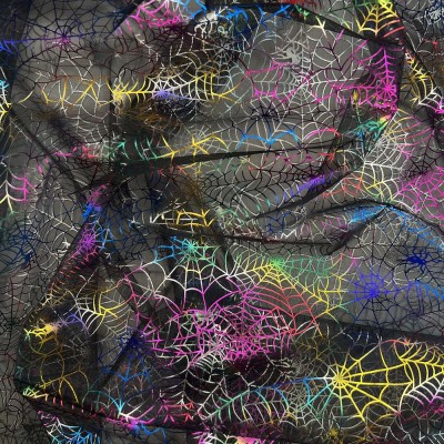 Printed Organza Foil Fabric - Spooky Spiders Multi Coloured