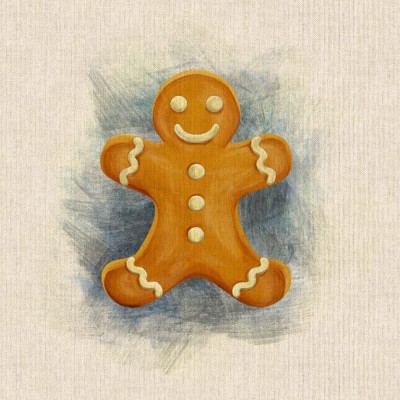 Gingerbread Man - Cotton Rich Linen Look Half Panama Fabric - Christmas Panel