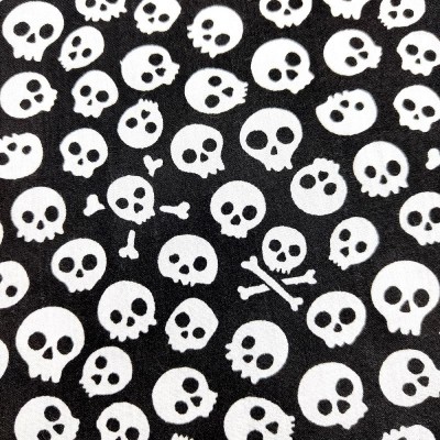 Printed Polycotton Fabric - Skulls Black with white Skulls