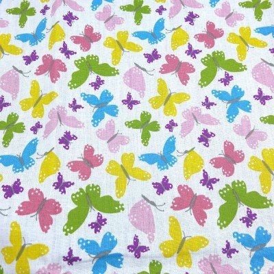Printed Polycotton Fabric - Designs By Libby - Multi Coloured Butterflies White