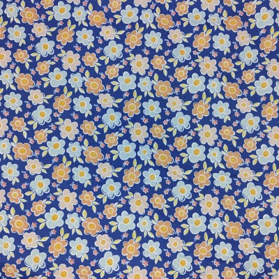 Printed Polycotton Fabric - Bold Flowers Royal Blue