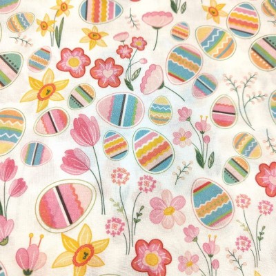 100% Cotton Fabric by Rose & Hubble - Eggs & Flowers