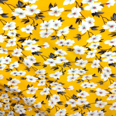 Poly Viscose Fabric - Ochre with White Daisies