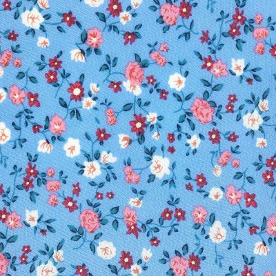 Poly Viscose Fabric - Blue with White Ditsy Flowers