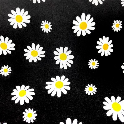 Poly Viscose Fabric - Black & White Flowers