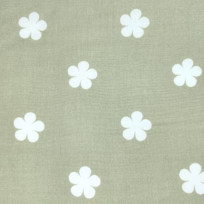 Poly Viscose Fabric - Khaki with White Flowers