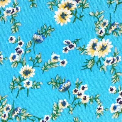 Poly Viscose Fabric - Turquoise with Yellow Flowers