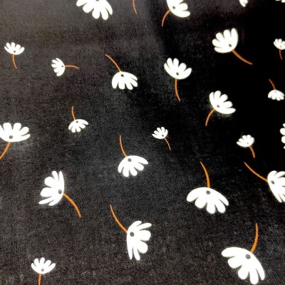 Poly Viscose Fabric - Black with White Buttercup Flowers