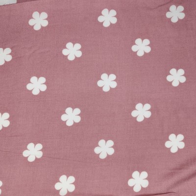 Poly Viscose Fabric - Dusky Pink with White Flowers