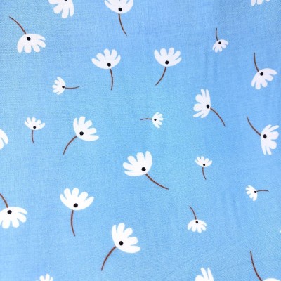 Poly Viscose Fabric - Blue with White Buttercup Flowers