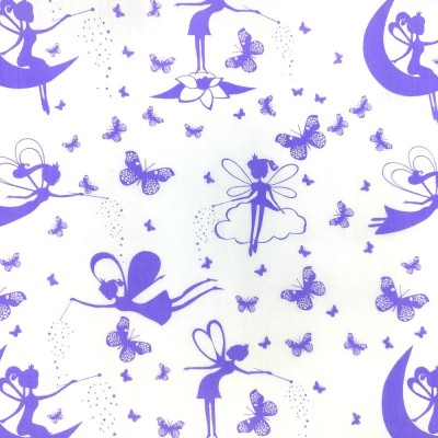 Printed Polycotton Fabric - Magical Fairies Lilac