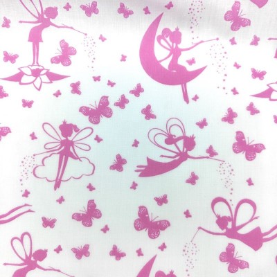 Printed Polycotton Fabric - Magical Fairies Pink