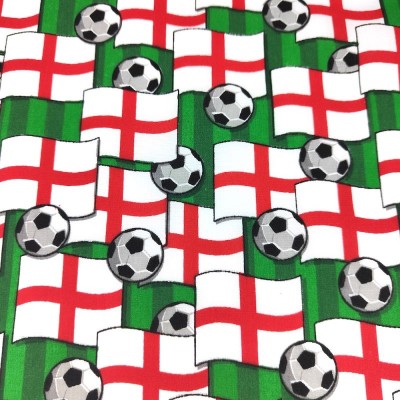 Printed Polycotton Fabric - Football with England Flag