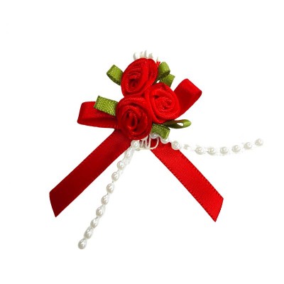 Ribbon Bow & Rose Cluster - Red
